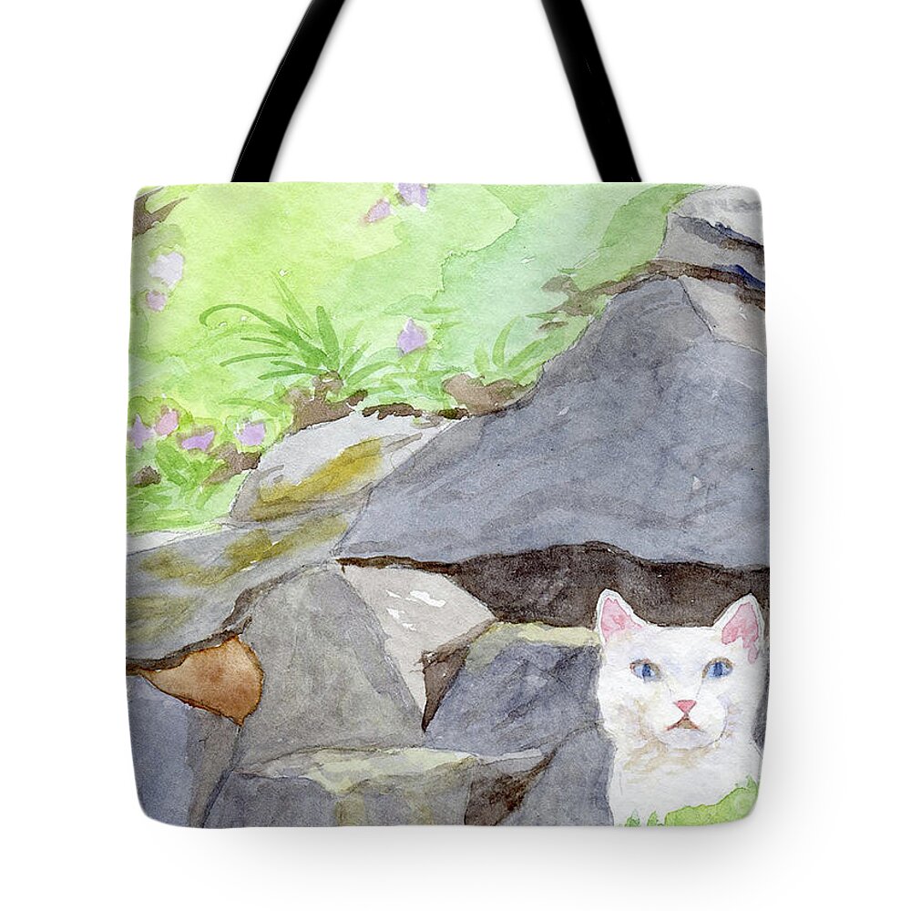Kitty Tote Bag featuring the painting White Kitty by Anne Marie Brown