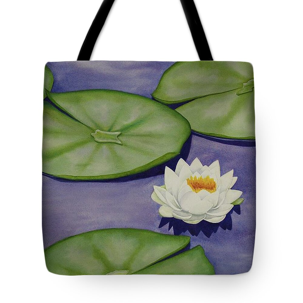 Kim Mcclinton Tote Bag featuring the painting White Lotus and Lily Pad Pond by Kim McClinton