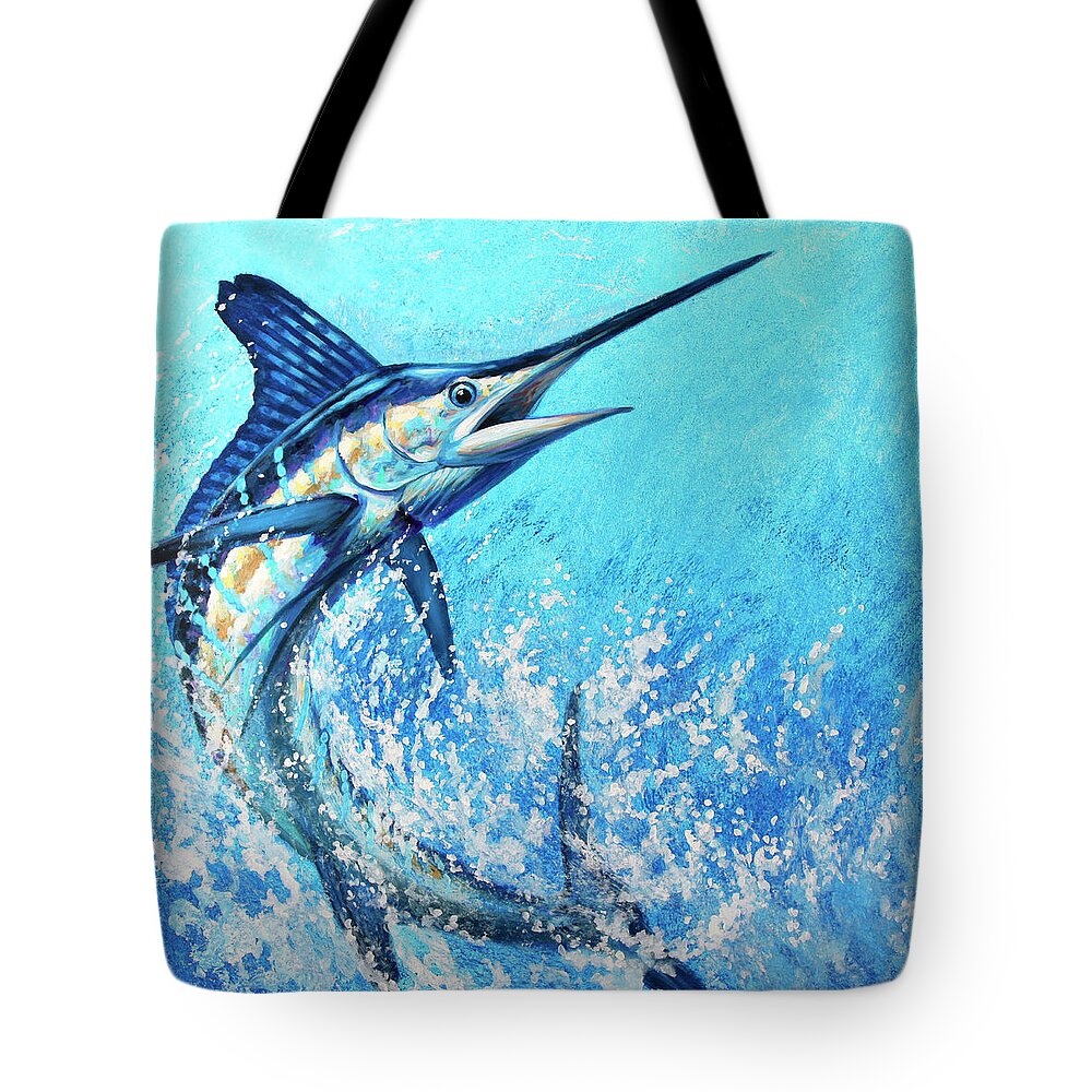 White Marlin Art Tote Bag featuring the painting White Marlin Wide Open by Guy Crittenden