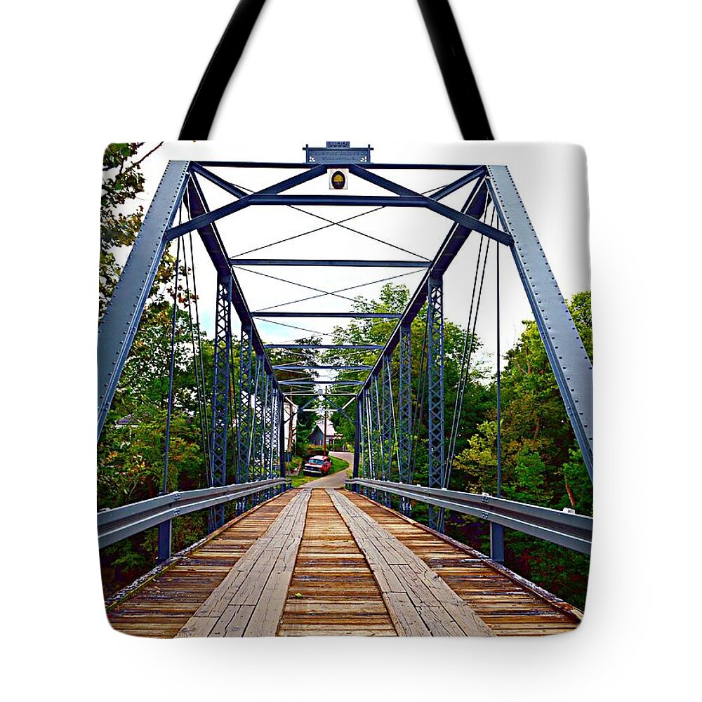 Iron Bridge Tote Bag featuring the photograph White Mills Bridge,Kentucky by Stacie Siemsen