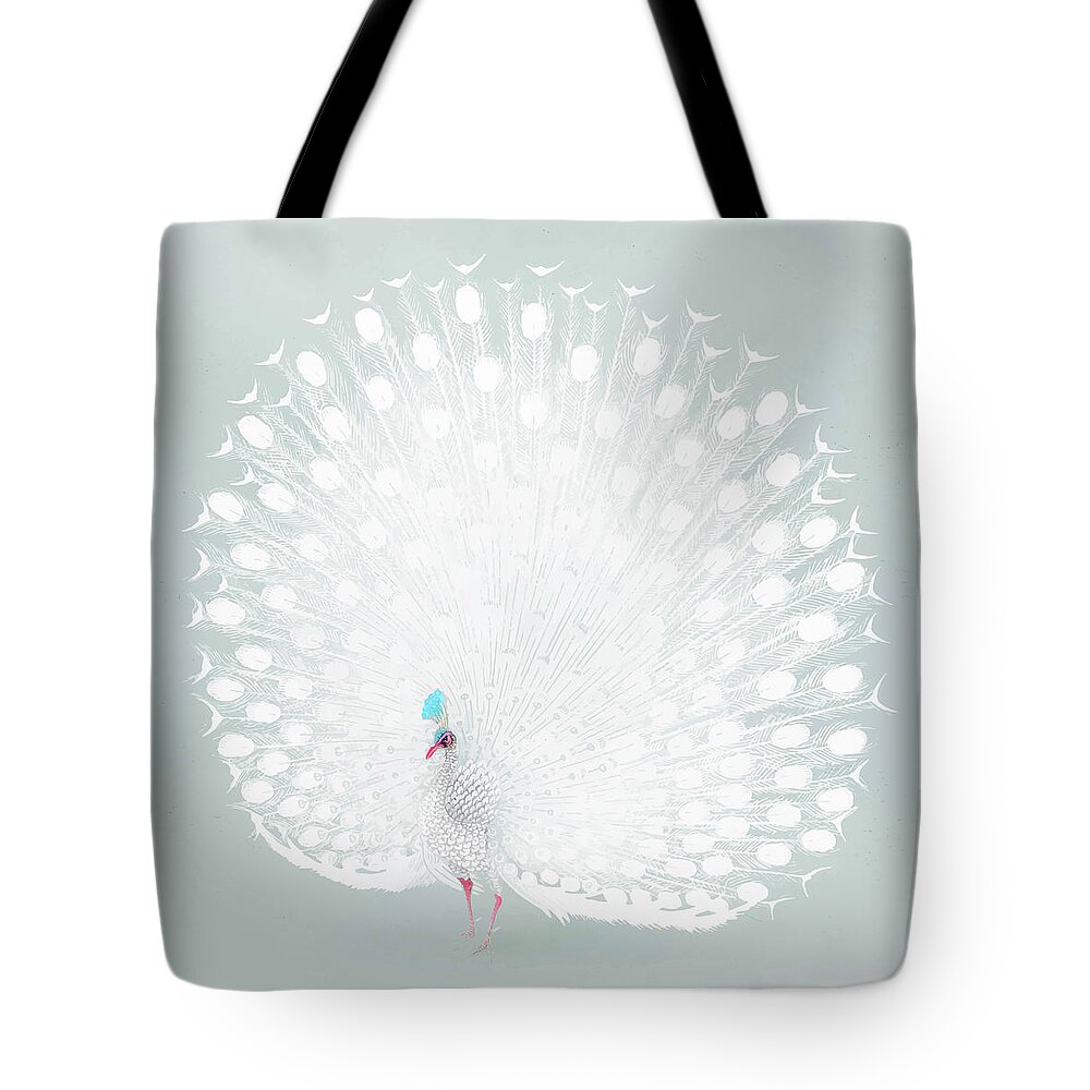 Animal Tote Bag featuring the painting White peacock vintage wall art print poster design remix from or by Tony Rubino
