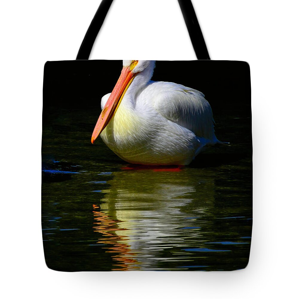 Pelican Tote Bag featuring the photograph White Pelican of the Night by Alison Belsan Horton