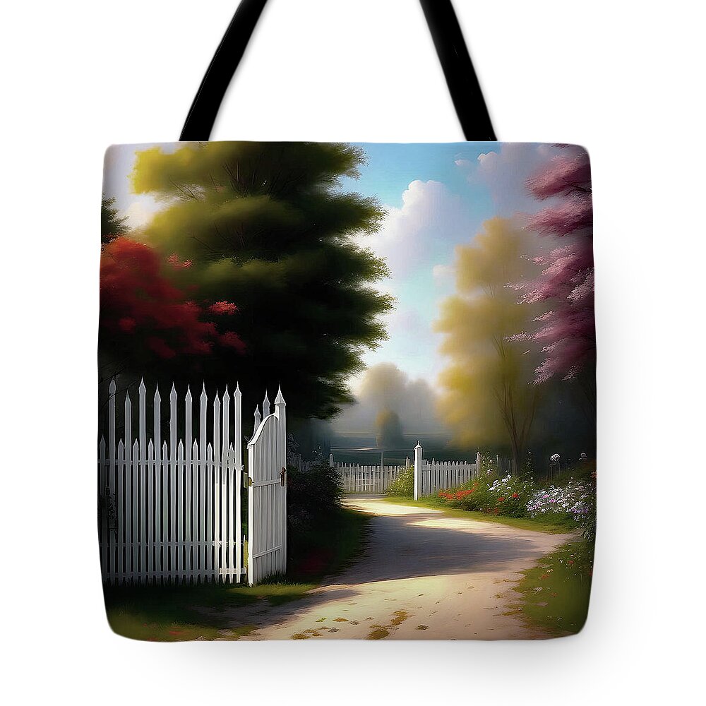 Ai Tote Bag featuring the photograph White Picket Fence AI by Andrew Lawrence