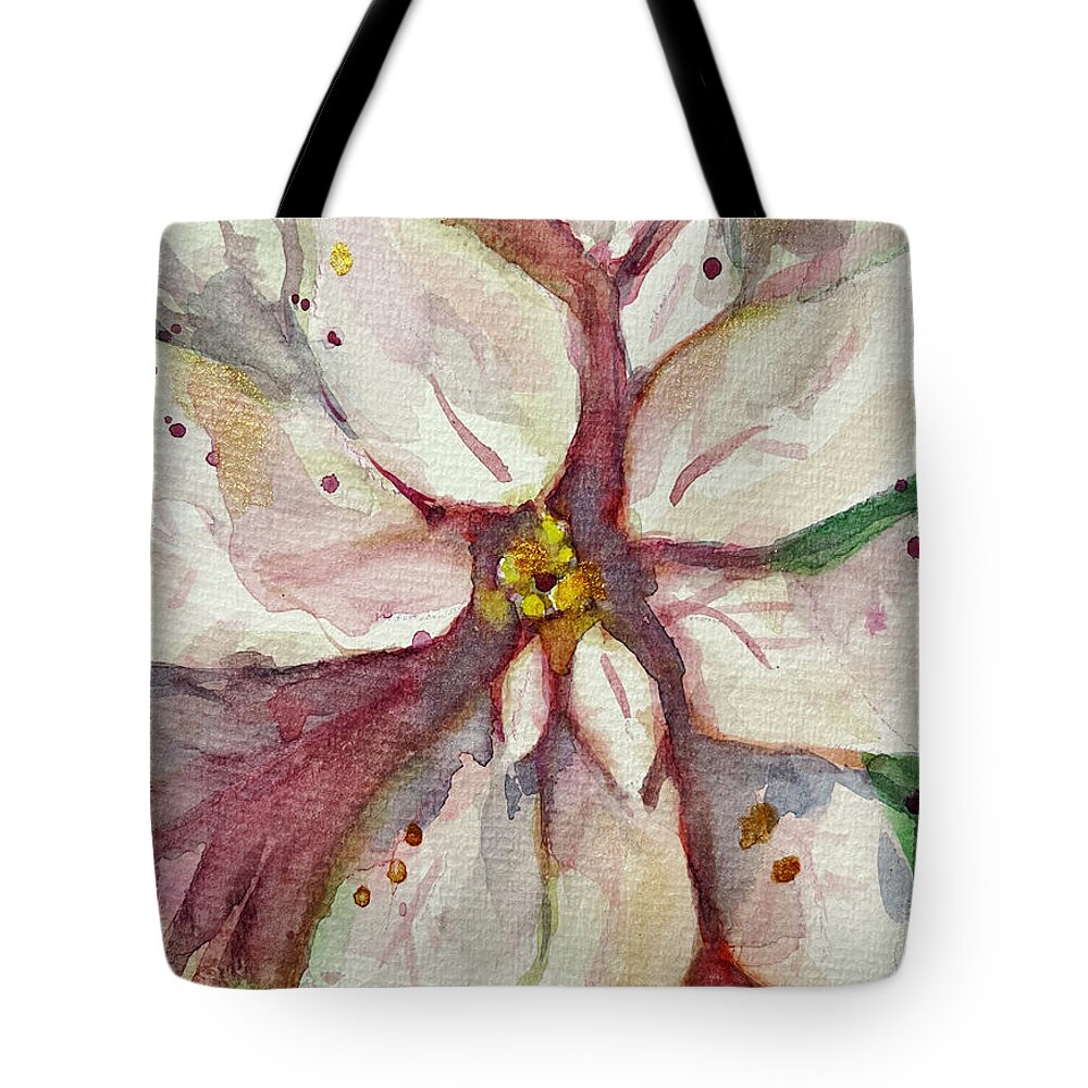 White Tote Bag featuring the painting White Poinsettia by Roxy Rich