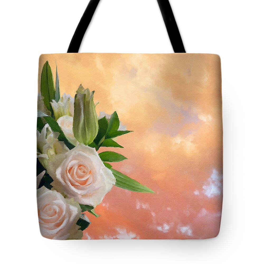 Roses Tote Bag featuring the photograph White Roses Orange Sunset by Brian Watt