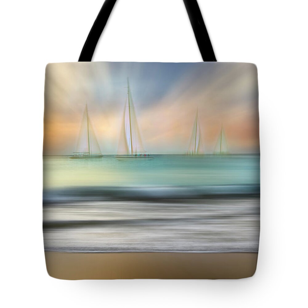 Boats Tote Bag featuring the photograph White Sails Dreamscape by Debra and Dave Vanderlaan