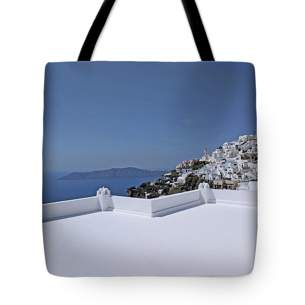 Santorini Tote Bag featuring the photograph White Santorini by Yvonne Jasinski
