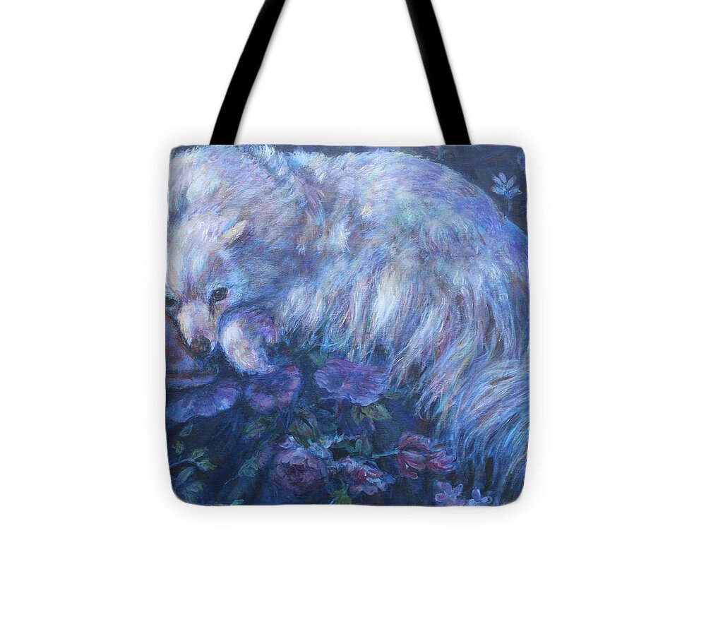 American Eskimo Tote Bag featuring the painting White Spitz Dog by Veronica Cassell vaz
