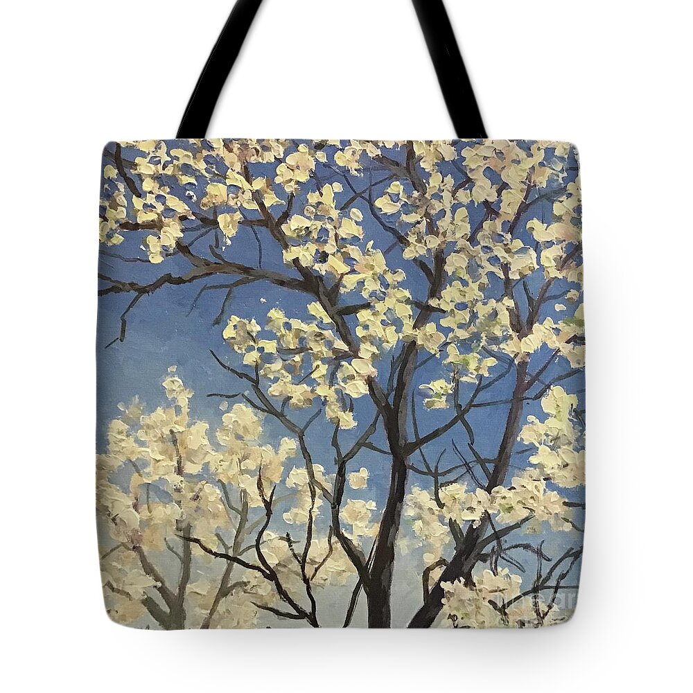 White Trees Tote Bag featuring the painting White Spring Trees by Anne Marie Brown