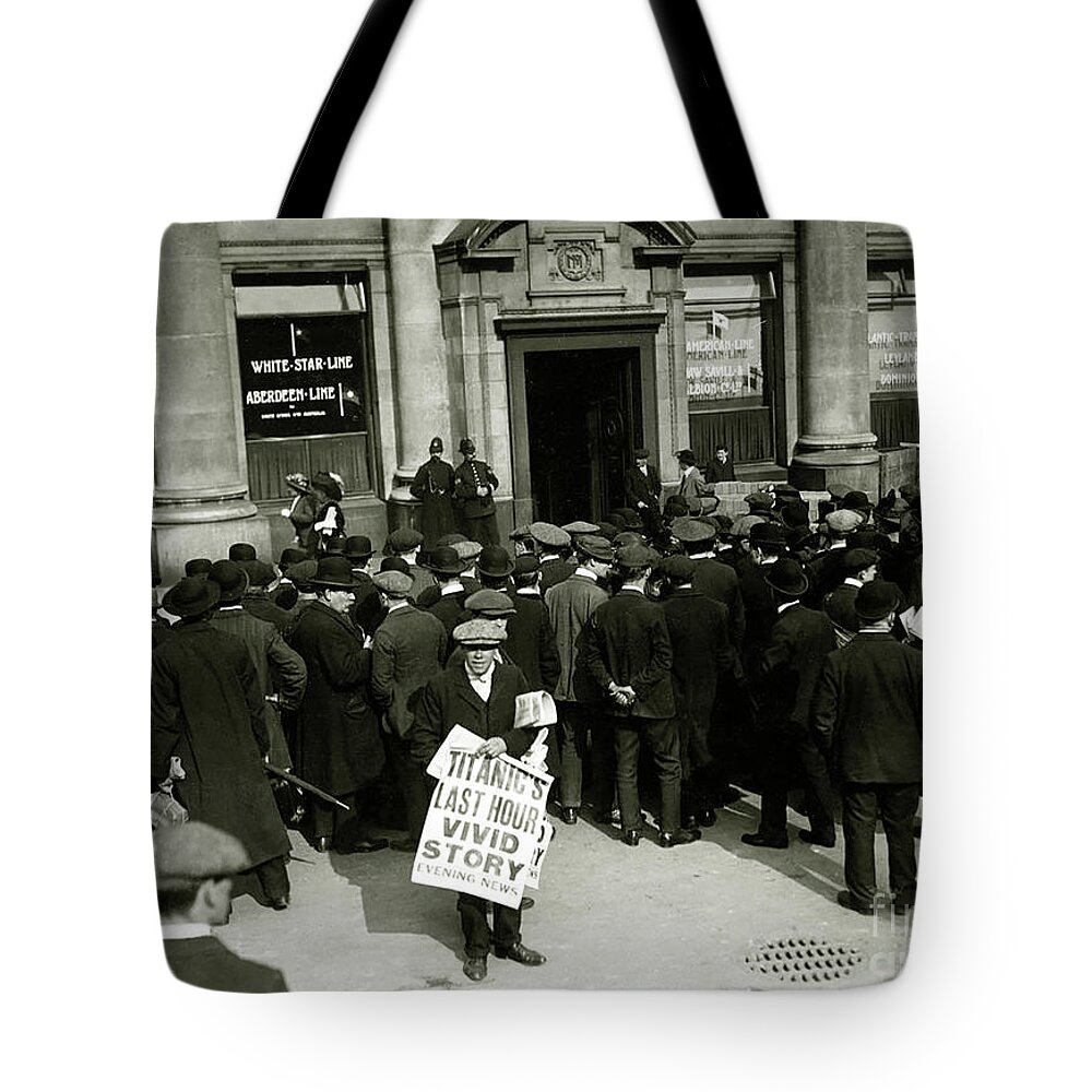 Titanic Newspaper Tote Bag featuring the photograph White Star Offices by Jon Neidert