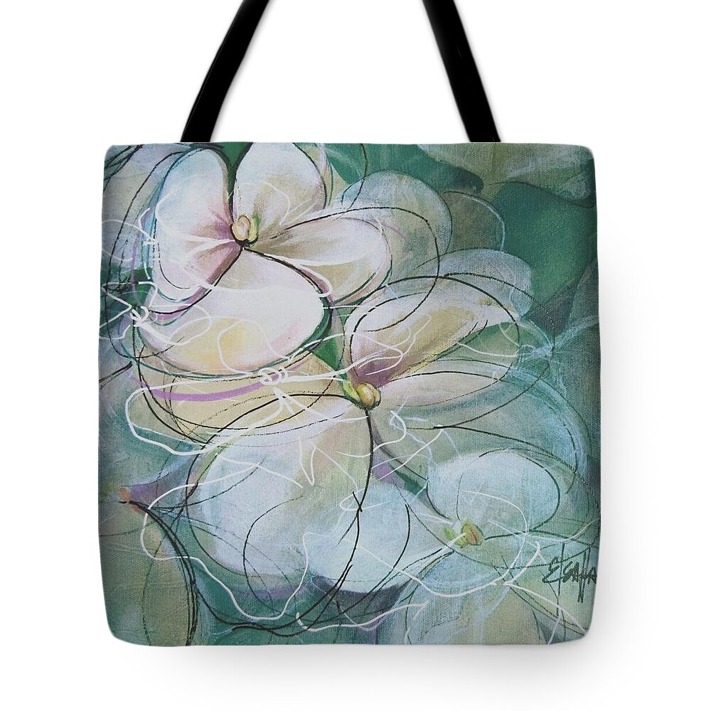 Violets Tote Bag featuring the mixed media White Violets by Eleatta Diver
