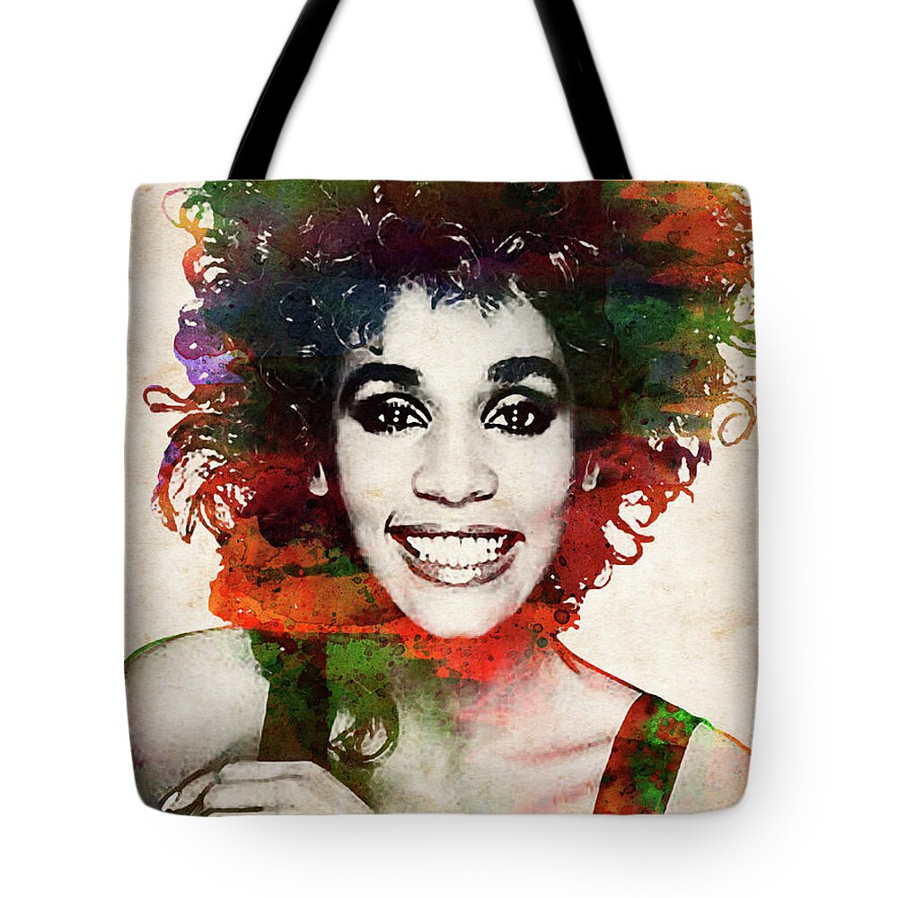 Whitney Houston colorful watercolor portrait Tote Bag by Mihaela
