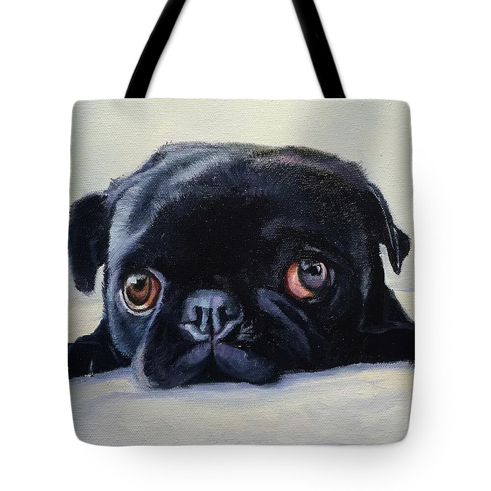 Dog Tote Bag featuring the painting Who Me? by Judy Rixom