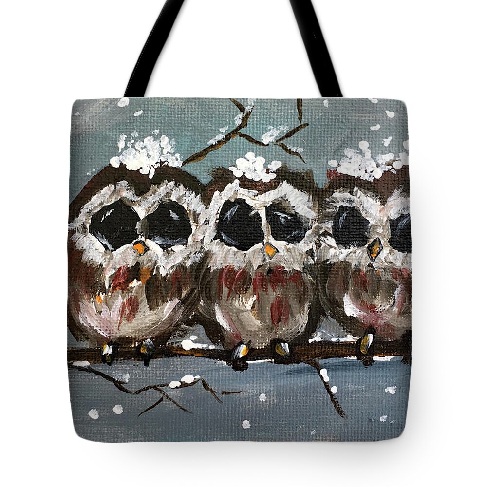 Owls Tote Bag featuring the painting Who Us by Roxy Rich
