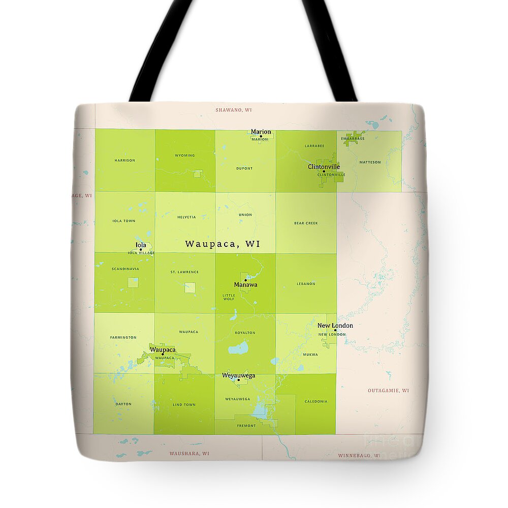  Tote Bag featuring the digital art WI Waupaca County Vector Map Green by Frank Ramspott