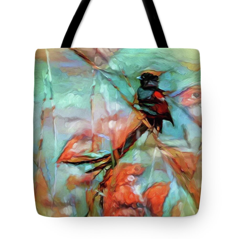 Widowbird In The Reeds Tote Bag featuring the painting Widowbird in the Reeds by Susan Maxwell Schmidt