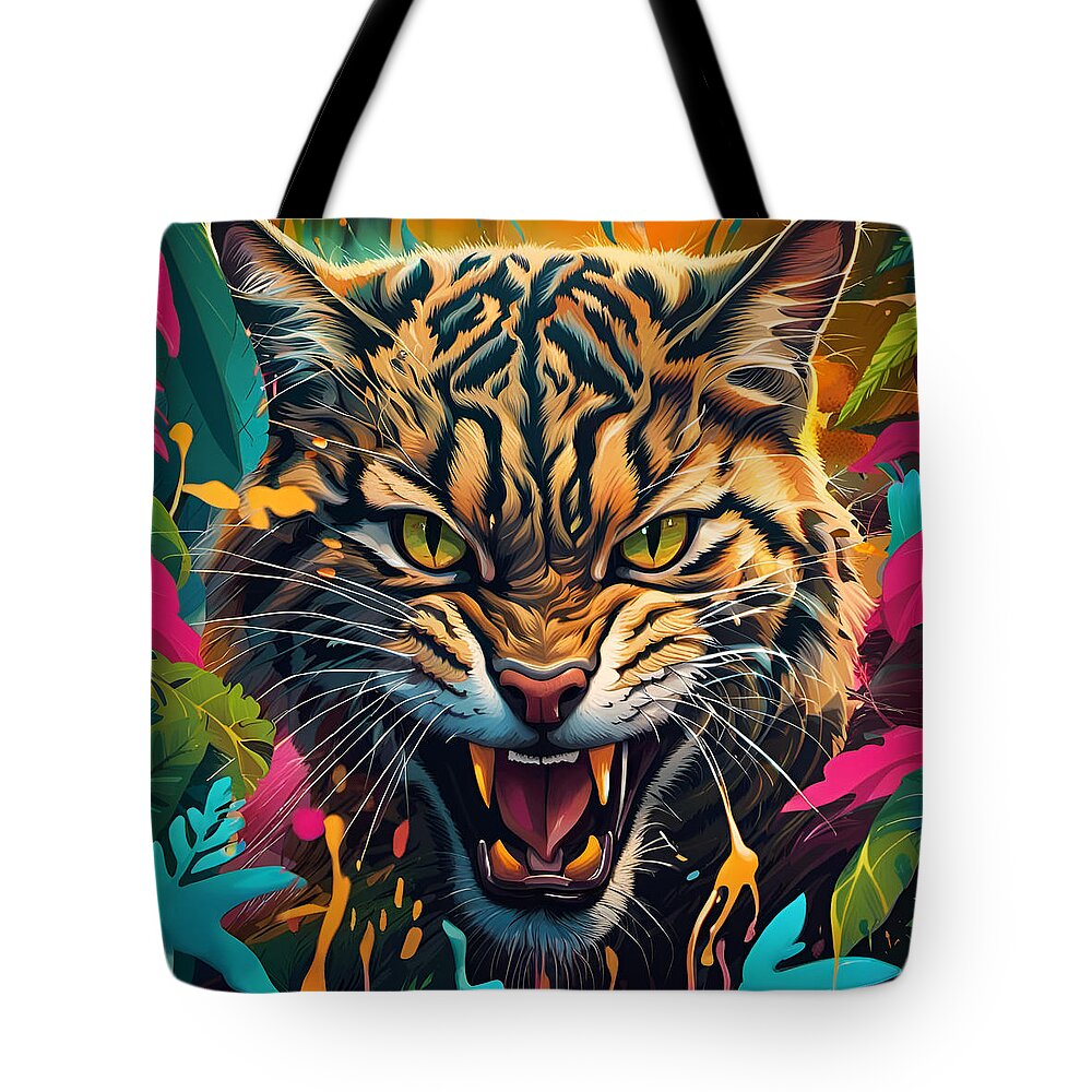 Wild Tote Bag featuring the digital art Wild Cat by Jason Denis