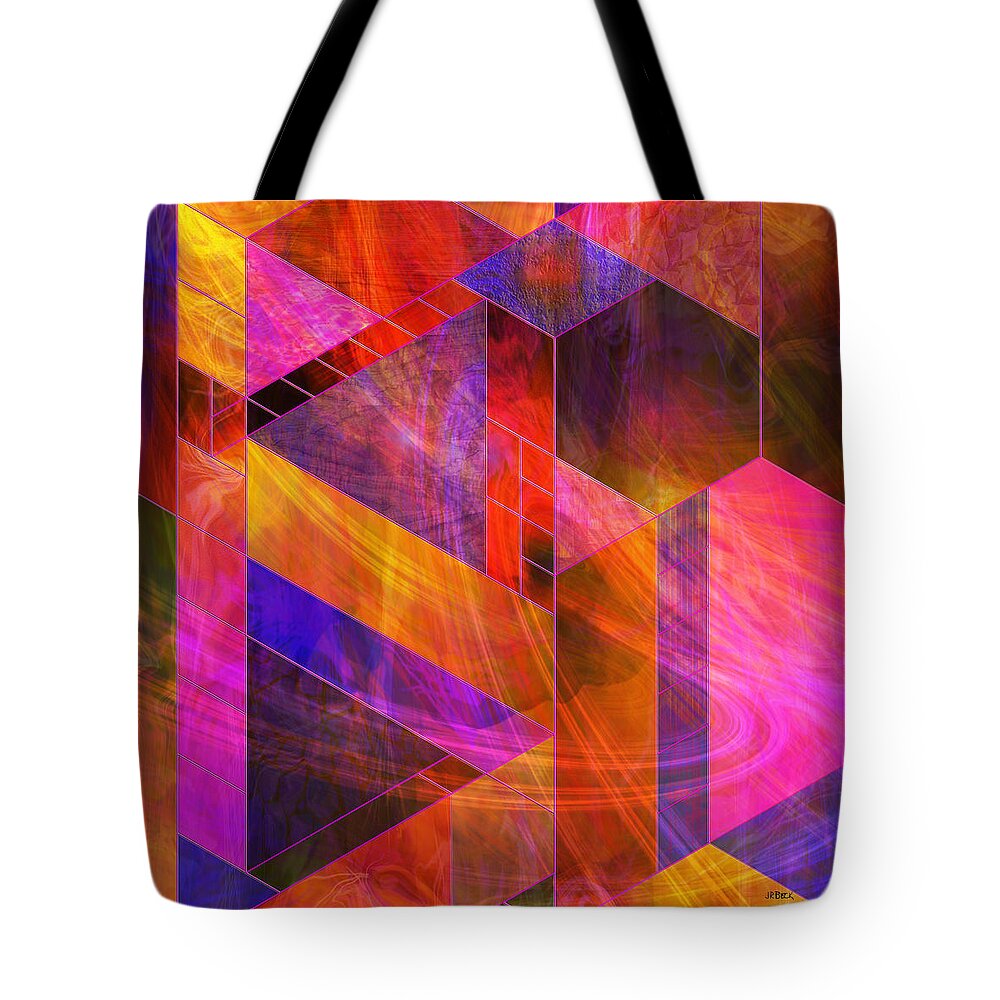 Abstract Tote Bag featuring the digital art Wild Fire - Square Version by Studio B Prints