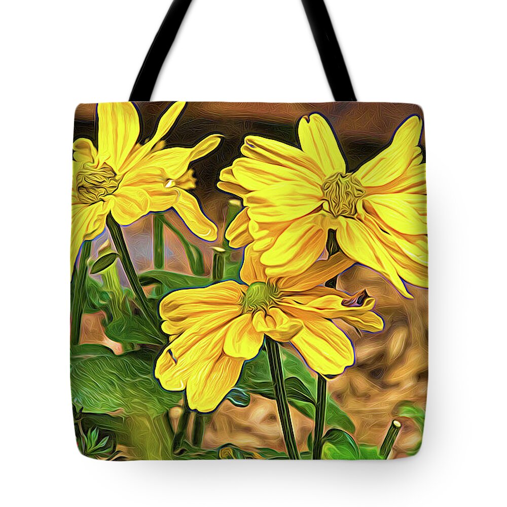 Autumn Sun Tote Bag featuring the photograph Wild Golden Glow Coneflower Painterly by Debra Martz