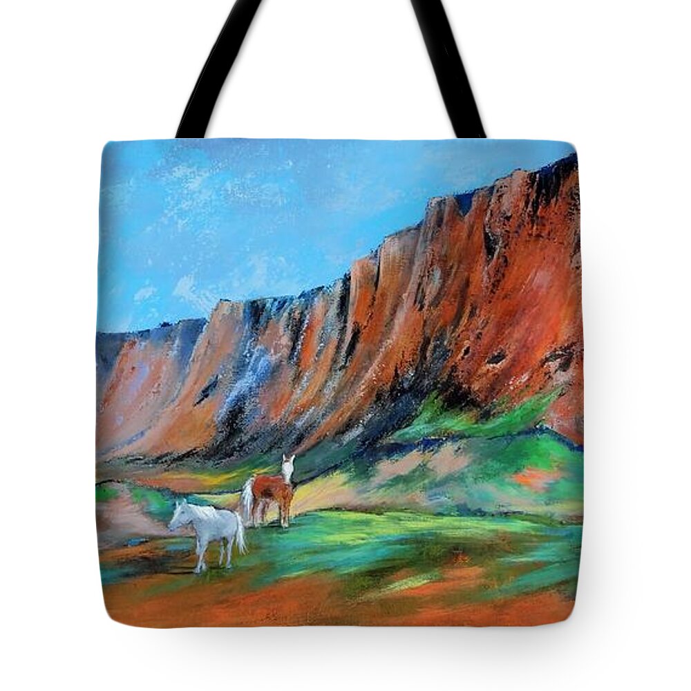 Mountains Tote Bag featuring the painting Wild Horse Mountain by Roseanne Schellenberger