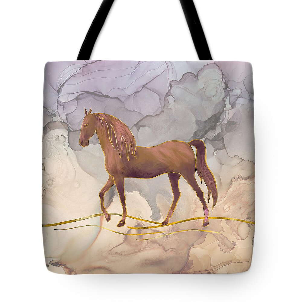 Wild Horse Tote Bag featuring the digital art Wild Horse Walking in the Desert by Andreea Dumez