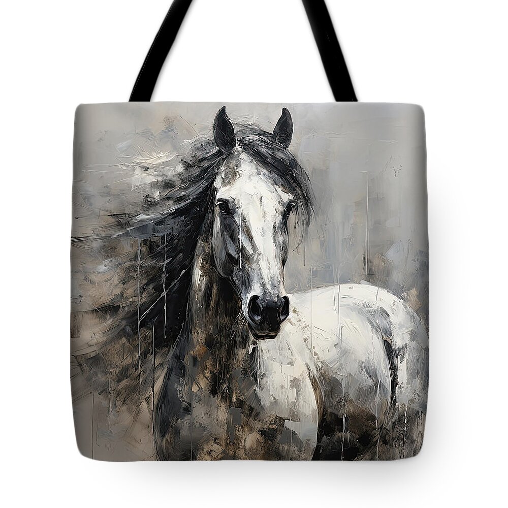 Gray Horse Tote Bag featuring the painting Wild Soul- Fine Art Horse Artwork by Lourry Legarde