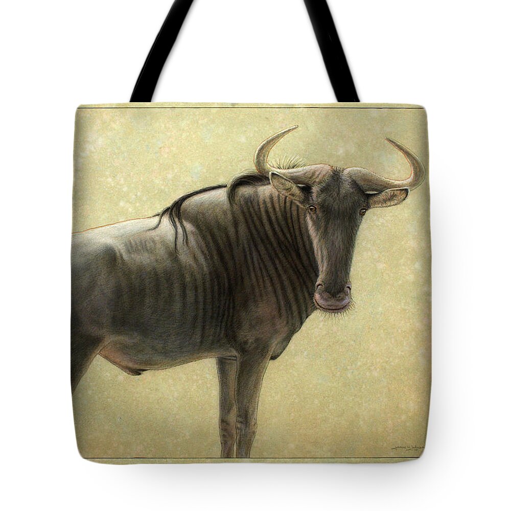 Wildebeest Tote Bag featuring the painting Wildebeest by James W Johnson