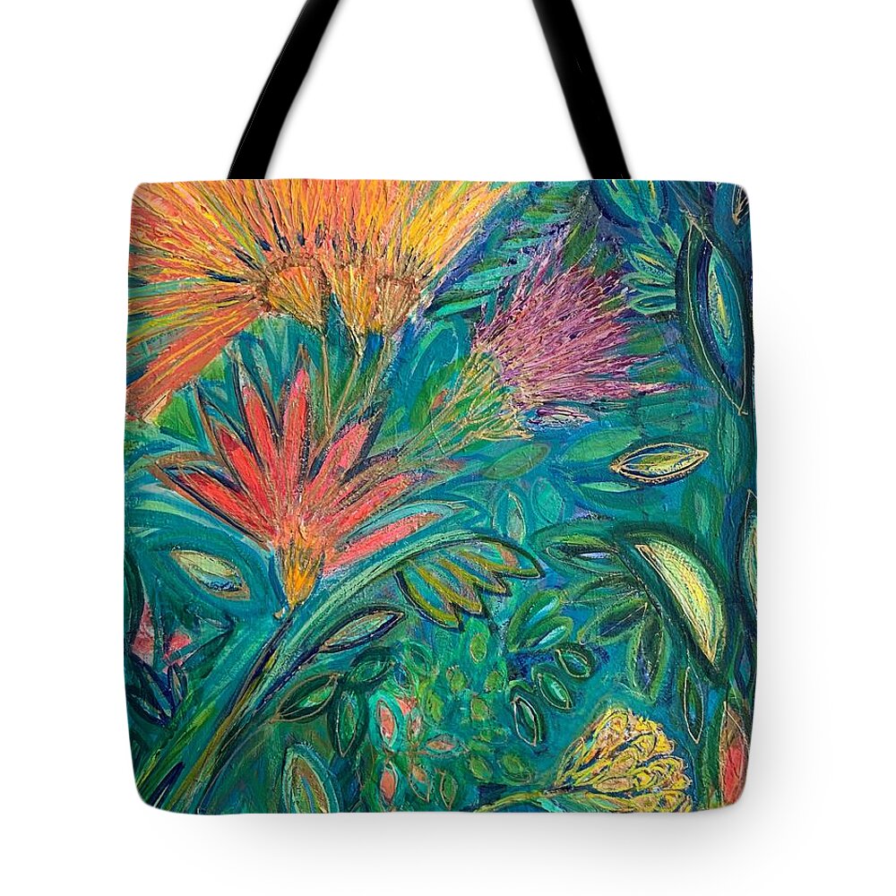 Mixed Media Tote Bag featuring the mixed media Wildflowers by Julia Malakoff