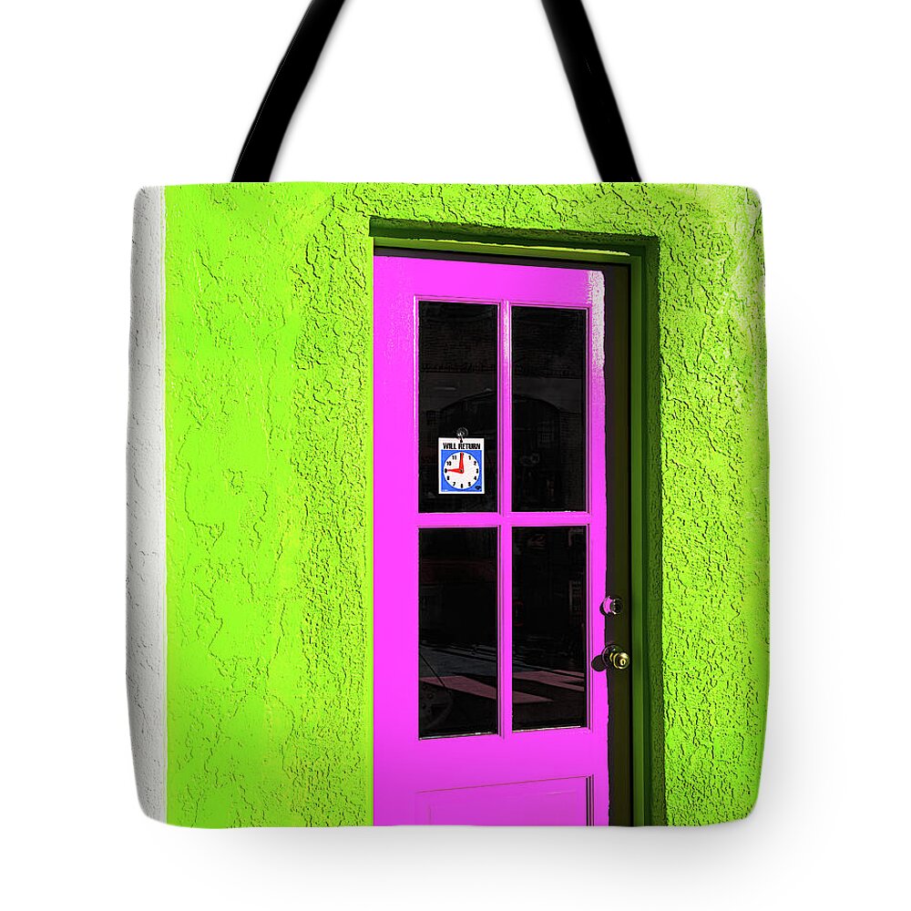 Door Tote Bag featuring the photograph Will Return 9 O Clock, Bisbee, Arizona by Don Schimmel