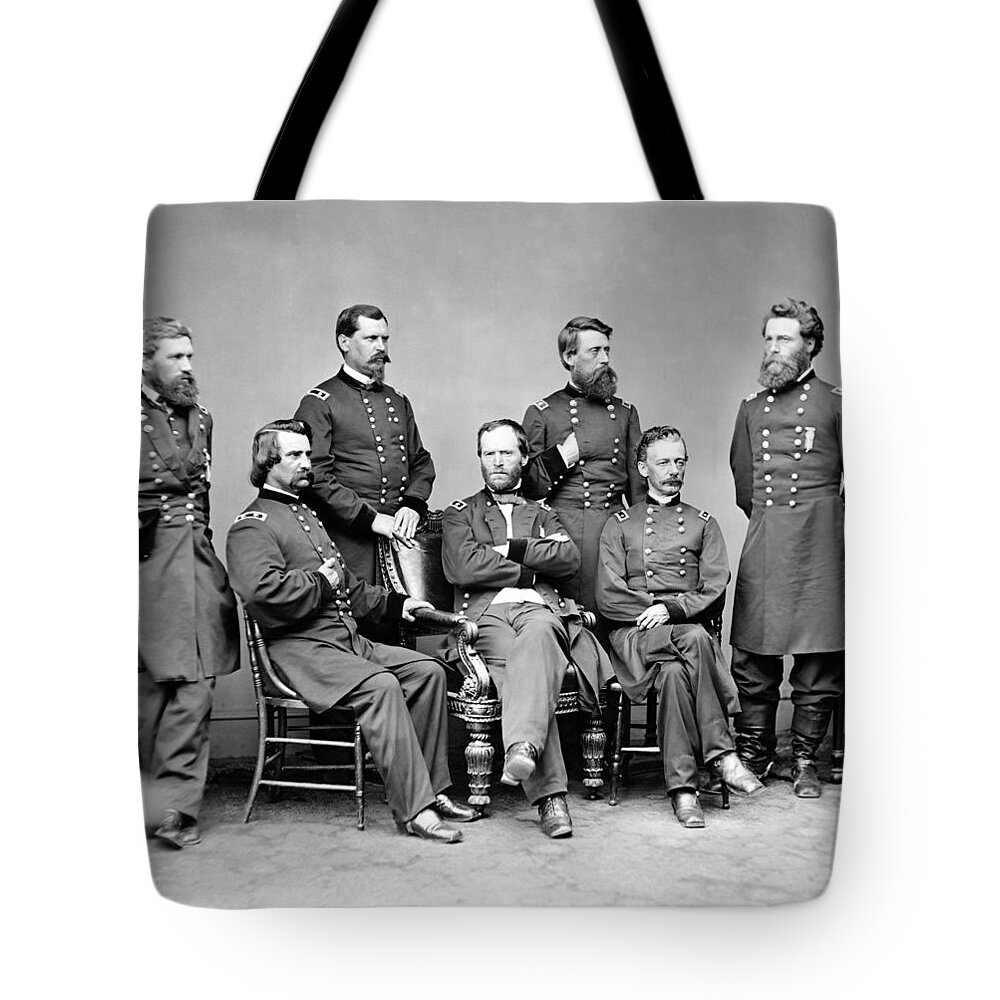William Tecumseh Sherman Tote Bag featuring the photograph William Sherman and His Generals - Civil War - Circa 1864 by War Is Hell Store