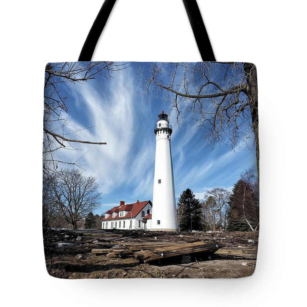 Wind Point Lighthouse Tote Bag featuring the photograph Wind Point Lighthouse Winter I by Scott Olsen