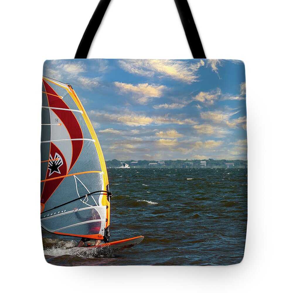 Wind Surfer Tote Bag featuring the photograph Wind Sailing by Cathy Kovarik