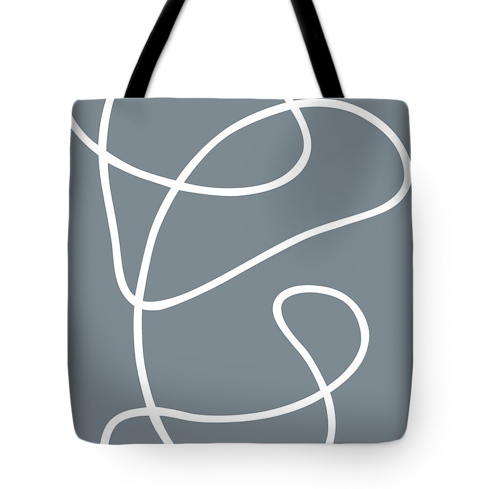 Nikita Coulombe Tote Bag featuring the painting Wind Up white line on gray background by Nikita Coulombe