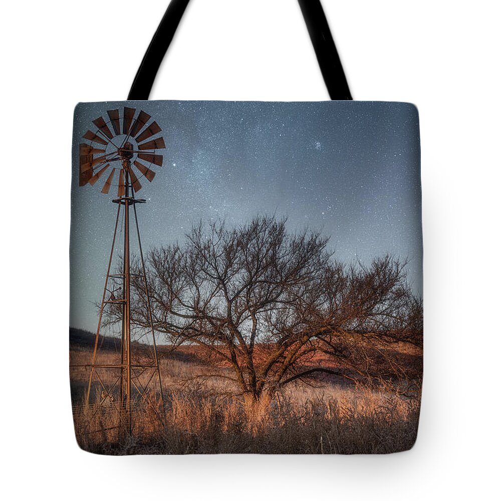 Windmill Tote Bag featuring the photograph Windmill in the Moonlight by Darren White