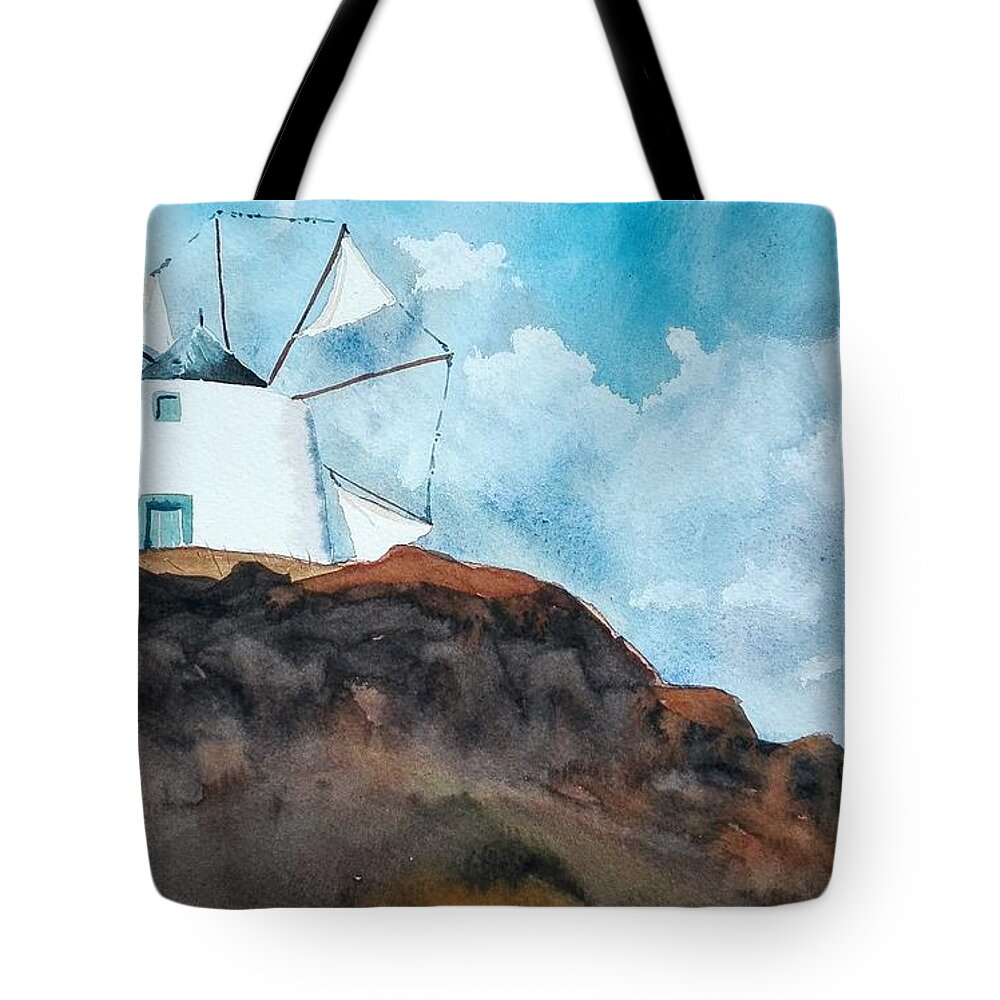 Windmill Tote Bag featuring the painting Windmill by Sandie Croft