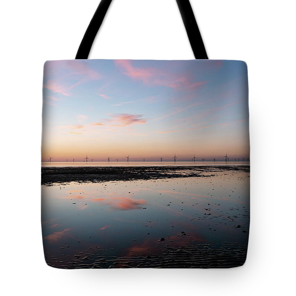Hoylake Tote Bag featuring the photograph Windmills at Sunset by Spikey Mouse Photography