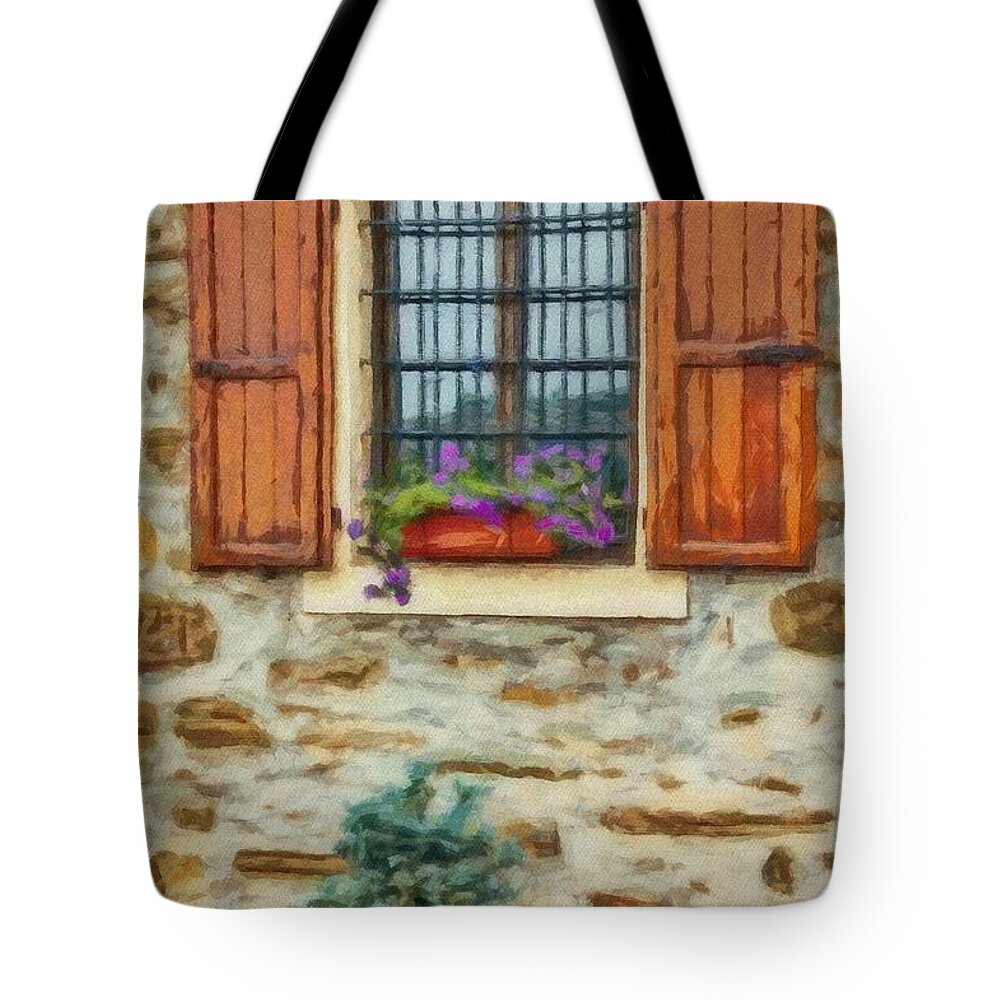 Shutter Tote Bag featuring the painting Window in a Stone Wall by Jeffrey Kolker