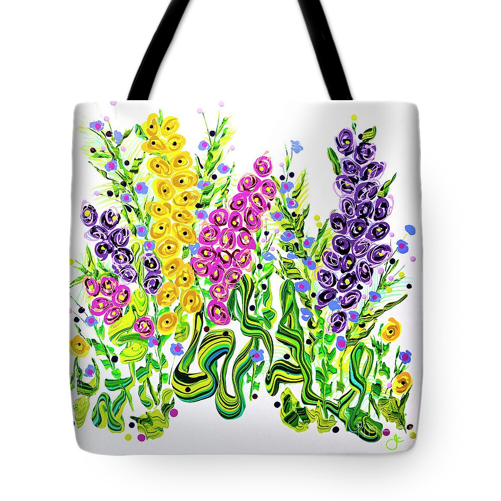 Abstract Snapdragons Tote Bag featuring the painting Windy Garden Snaps by Jane Arlyn Crabtree