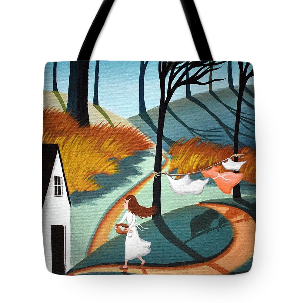 Country Tote Bag featuring the painting Windy Wash Day by Debbie Criswell