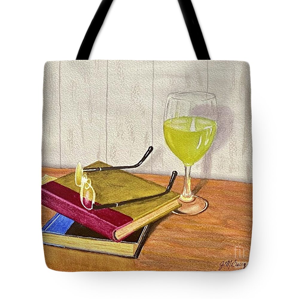 White Wine Tote Bag featuring the painting Wine and a Good Book by Joseph Burger