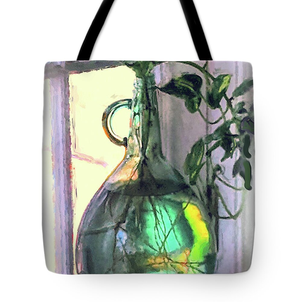 Wine Bottle Tote Bag featuring the painting Reflections in a Bottle  by Joel Smith