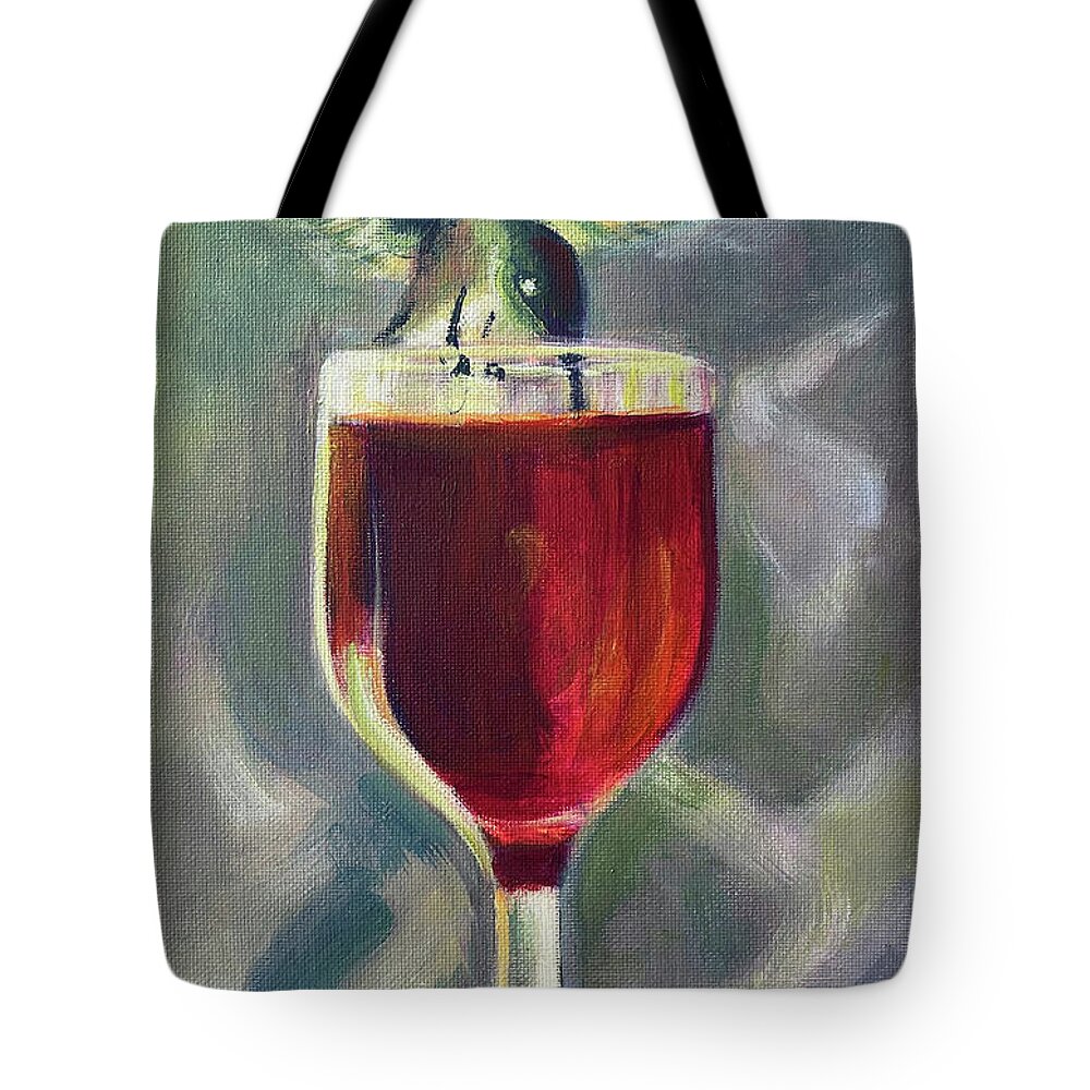 Bird Tote Bag featuring the painting WineGlass with Bird by Suzanne Giuriati Cerny