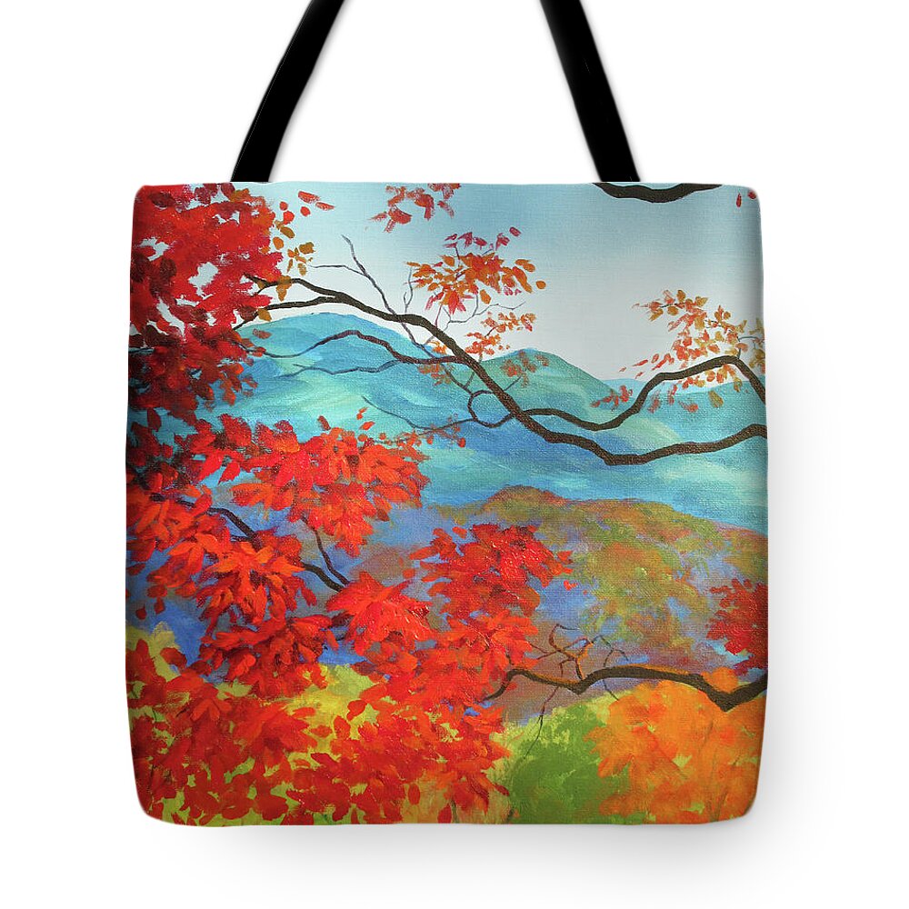 Mountain Tote Bag featuring the painting Winsome Fall View by Anne Marie Brown