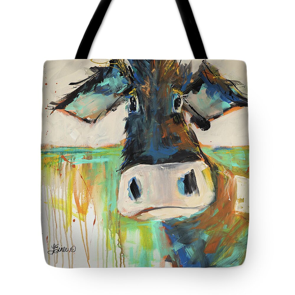 Cow Tote Bag featuring the painting Winston by Terri Einer