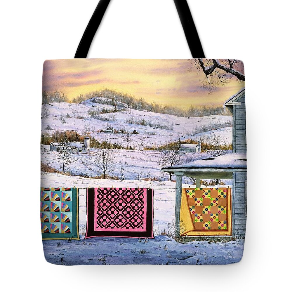 Winter Sunset Tote Bag featuring the painting Winter Airing by Diane Phalen
