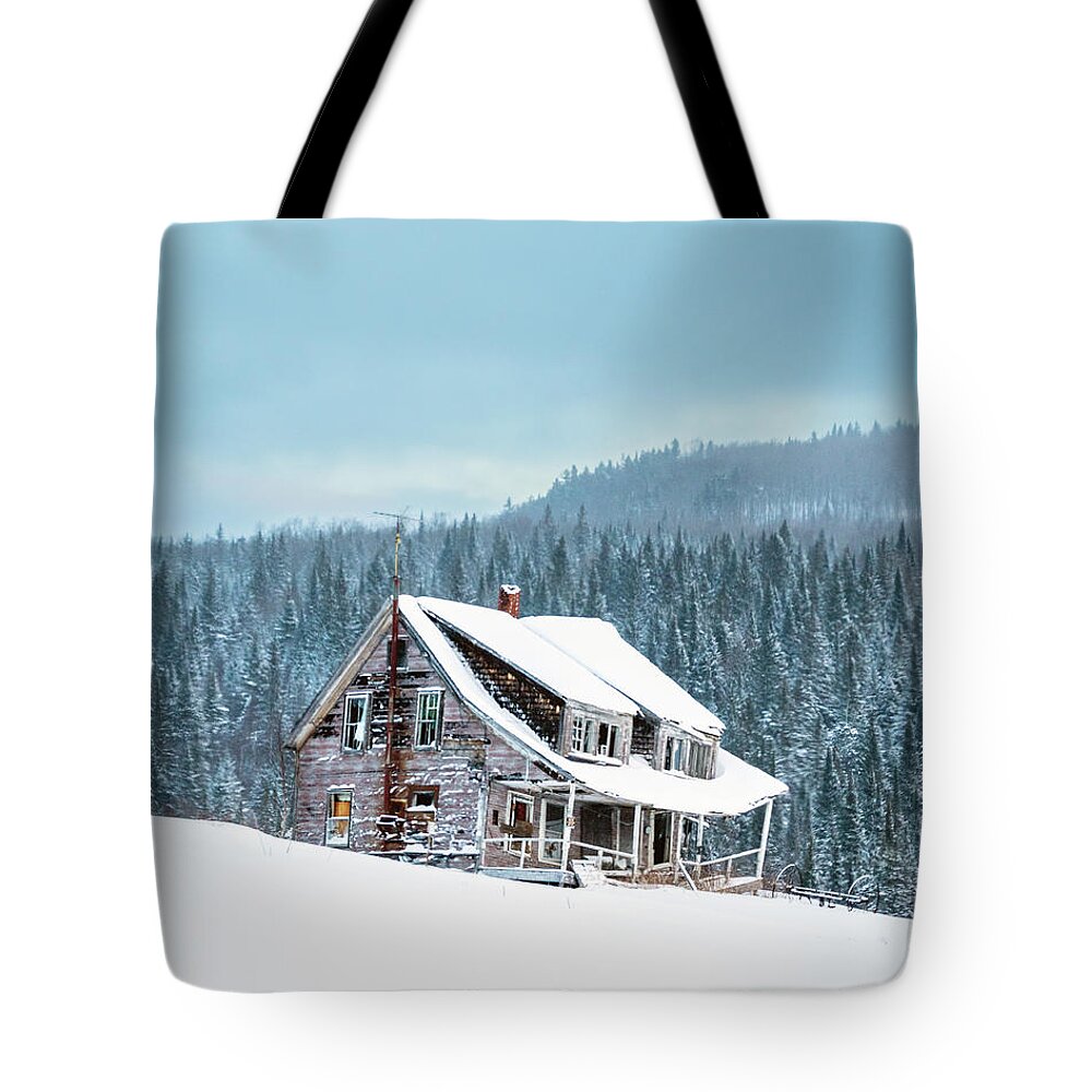America Tote Bag featuring the photograph Winter At The Old Farm House Vertical- Pittsburg, NH by John Rowe