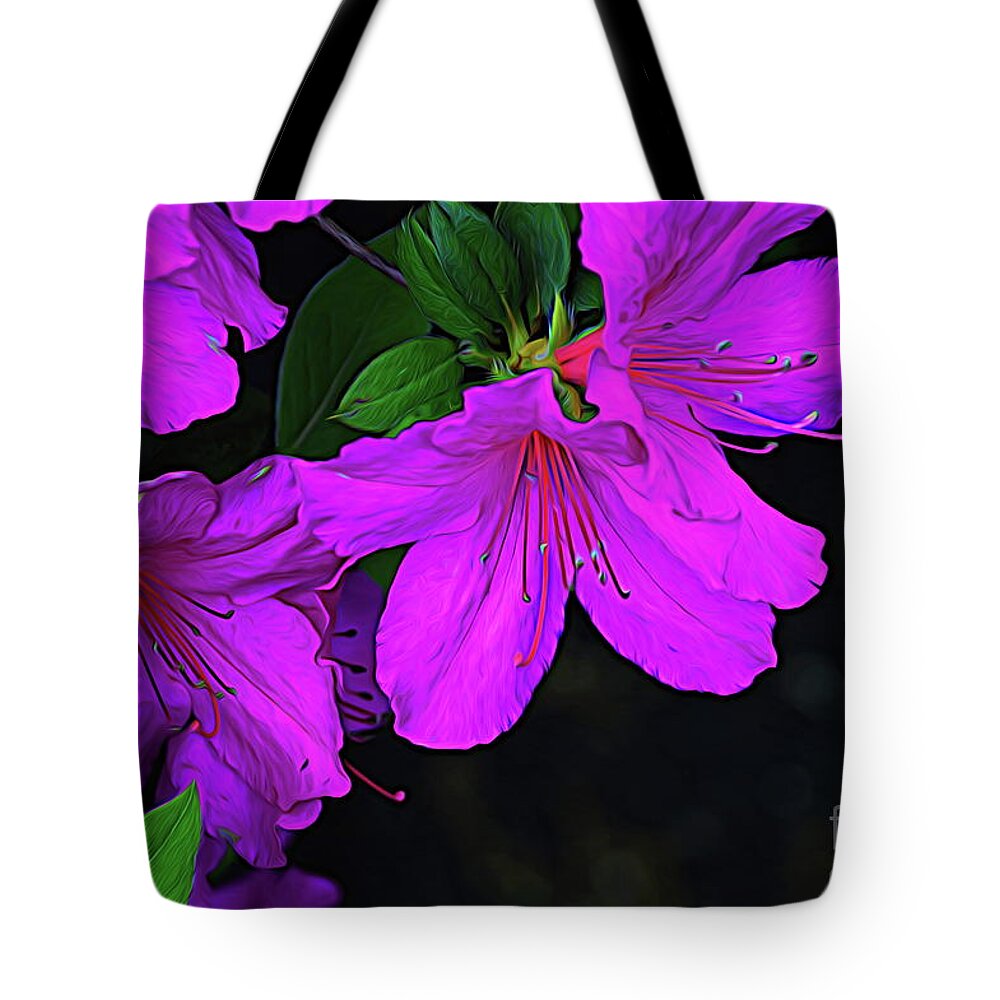 Winter Tote Bag featuring the photograph Winter Azaleas in Ink by Diana Mary Sharpton