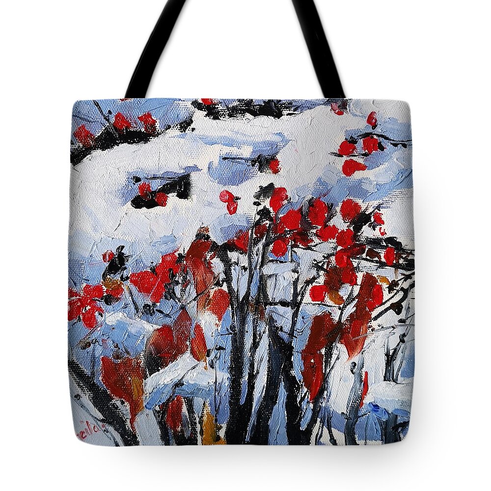 Winter Tote Bag featuring the painting Winter Berries by Sheila Romard