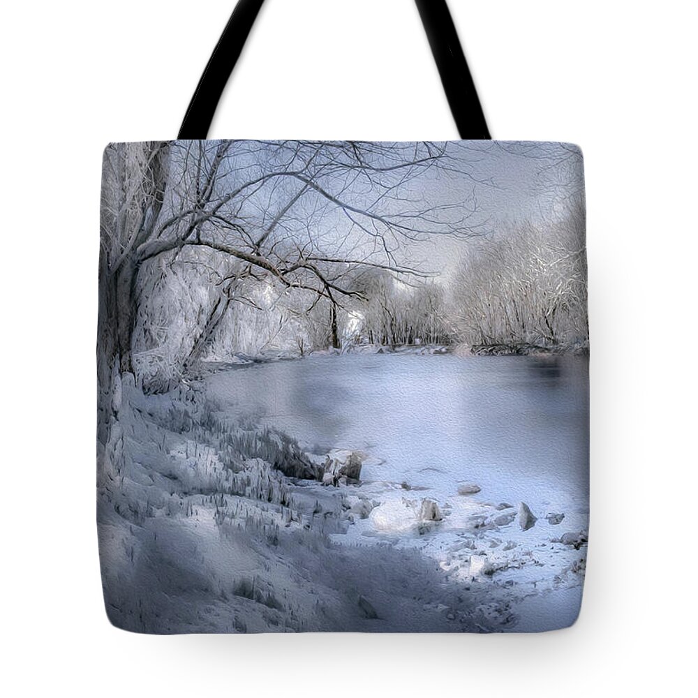 Snow Tote Bag featuring the photograph Winter Blues on Ice by Shelia Hunt