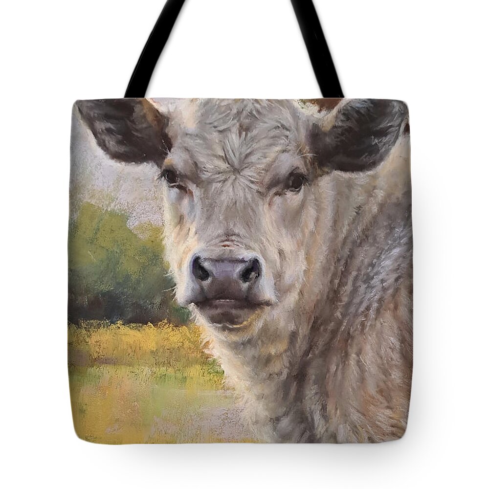 Calf Tote Bag featuring the pastel Winter Calf by Margaret Stockdale